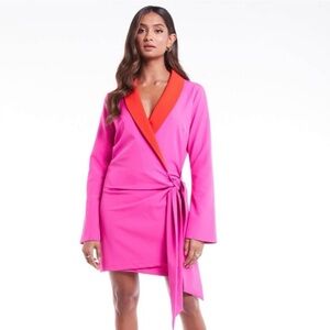 NEVER FULLY DRESSED Pink and Orange Wrap Dress Blazer mini